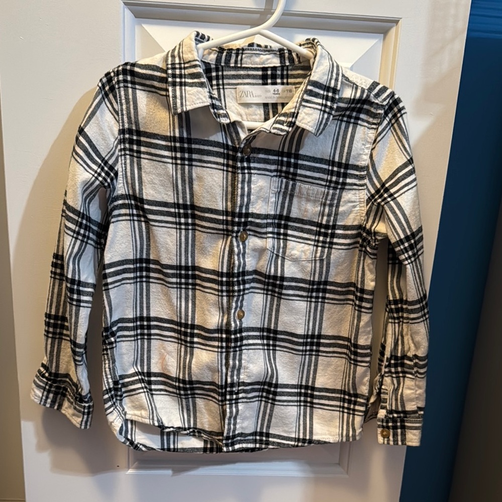 Zara Kids Black and White Plaid Shirt